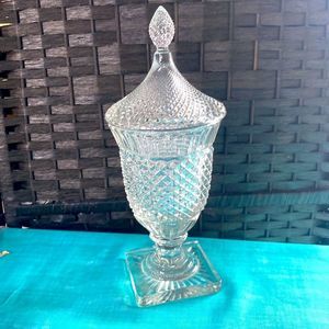 Vintage Cut Class Vase Urn With Lid